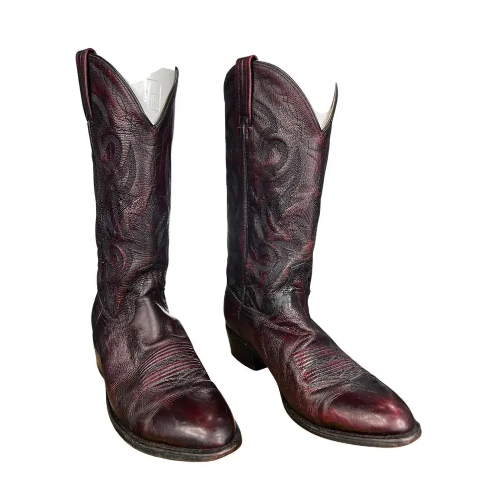 Vintage Dan Post Men’s Blackcherry Leather Western Cowboy Boots Size 10 D